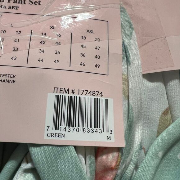 NWT FLORA NIKROOZ Medium 3 Piece Sleep Set Robe Tank Pant Super Soft Green White - Picture 7 of 10